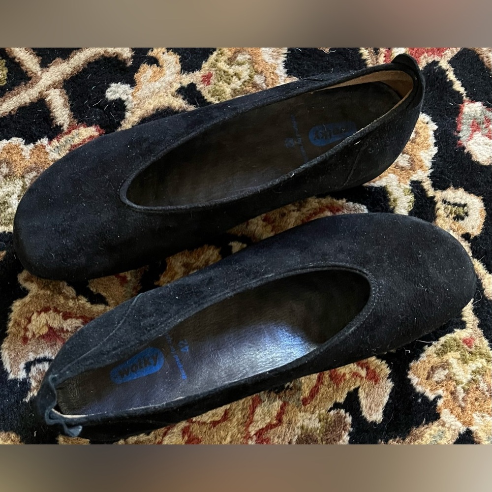 Wolky Ballet Flat Sz 10-42 Black Suede Leather